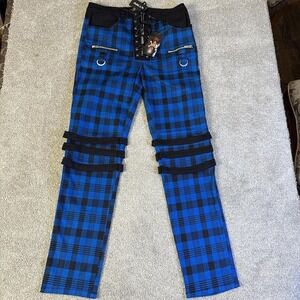 NWT Royal Bones Plaid Zipper Pants Size 13 Black Blue Gothic